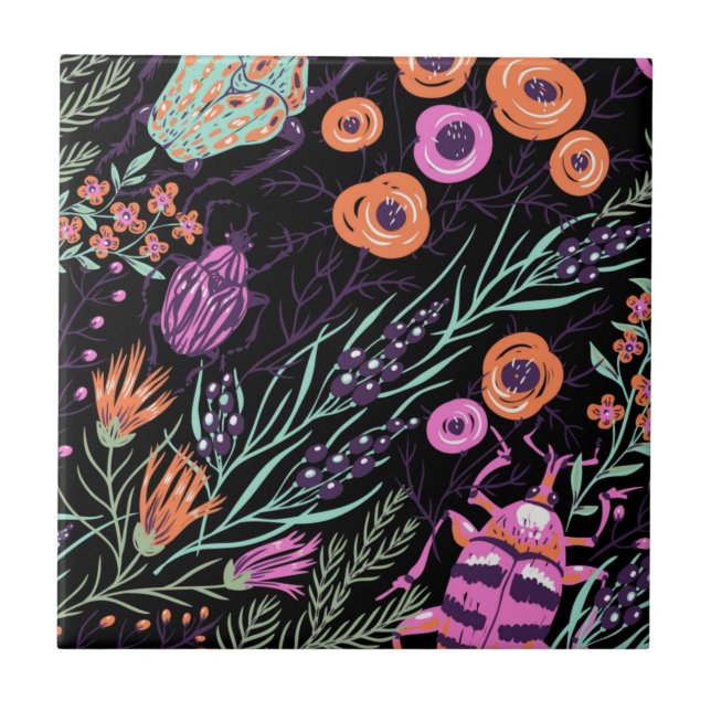 Tropical Botanical and Bugs Colorful Abstract Art (Frente)