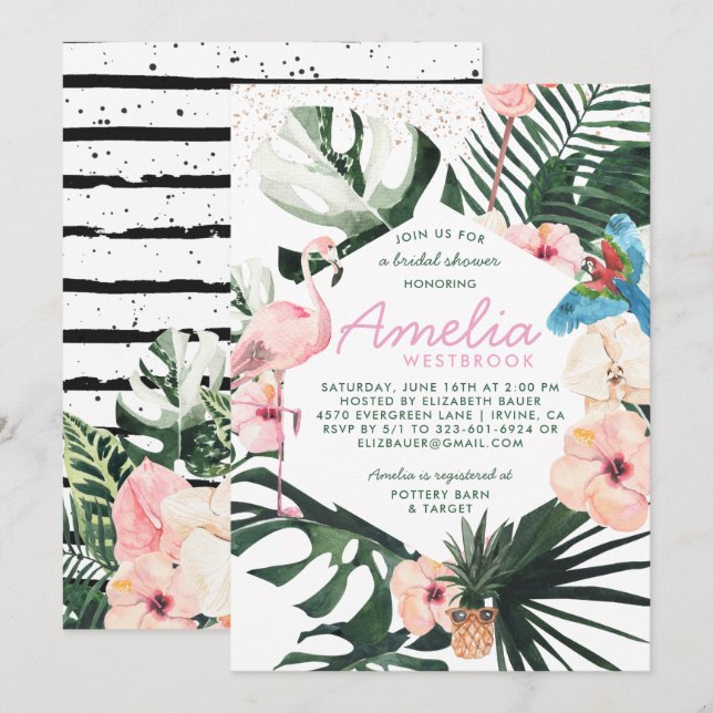 Tropical Chic | Convite de Chá de Noiva Floral (Frente/Verso)