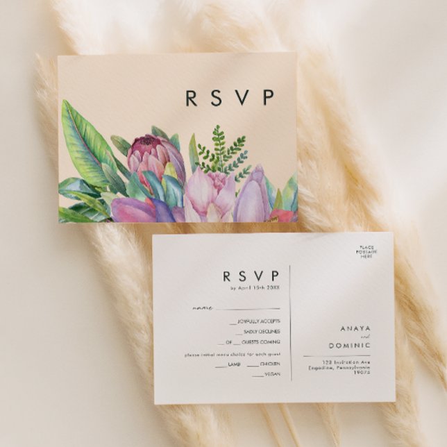 Tropical Colorida | Peach Menu Choice RSVP Card (Criador carregado)