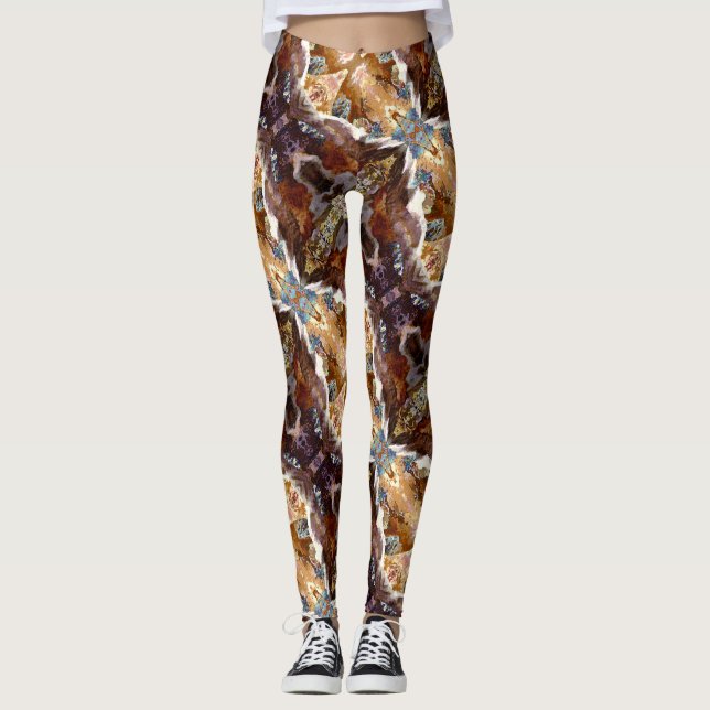 Tropical Coral Ocean Pattern Brown Leggings (Frente)