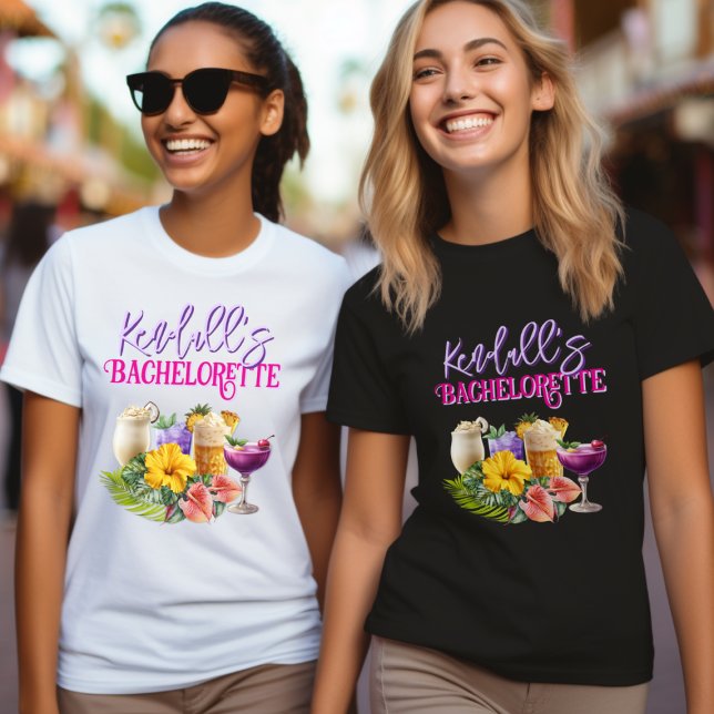 Tropical Drinks Personalized Bachelorette T-shirt (Criador carregado)