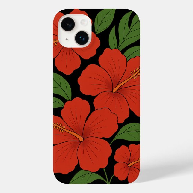 Tropical Elegance Red Hibiscus on Black (Verso)