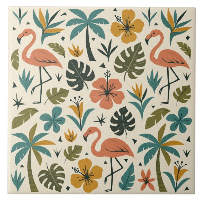Tropical Flamingo and Palm Tree Pattern (Frente)