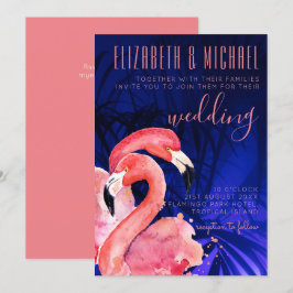 Tropical Flamingos Casamento Convite Rosa Azul