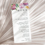 Tropical Floral Colorida | Menu Janto Casamento<br><div class="desc">Esta floral tropical colorida | o menu janto de casamento é perfeito para o seu destino de boho moderno, verde, roxo, casamento de pêssego. Design apresenta um buquê elegante de verde-aquarela de praia clássico e flores que podem incluir eucalipto verde-sábio, proteína vermelha e mauve, hibisco rosa-pincel, pássaro laranja e azul...</div>