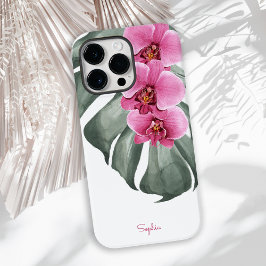 Tropical Floral de Orquídeas Rosa Quente com Seu N