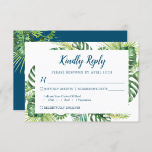 Tropical Greenery Blue Beach Casamento RSVP Card