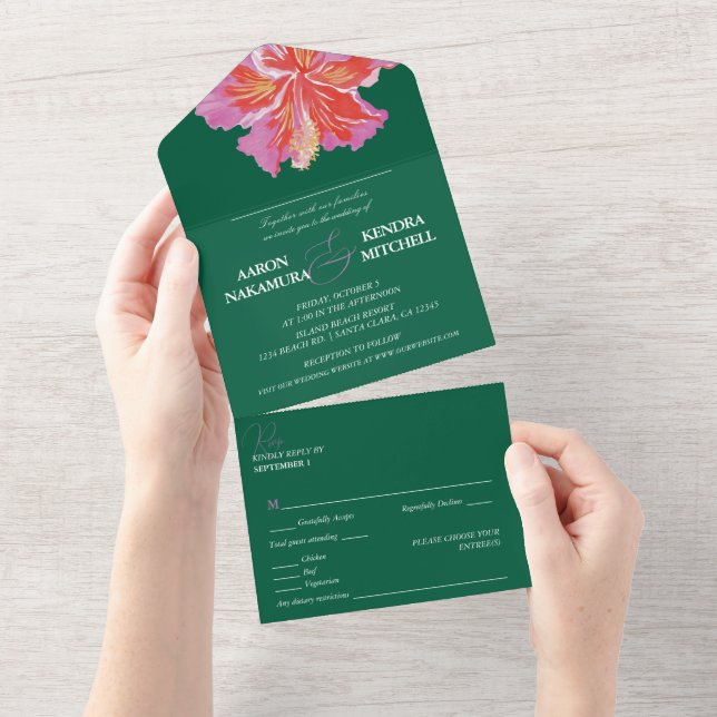 Tropical Hibiscus Emerald Wedding (Tearaway)