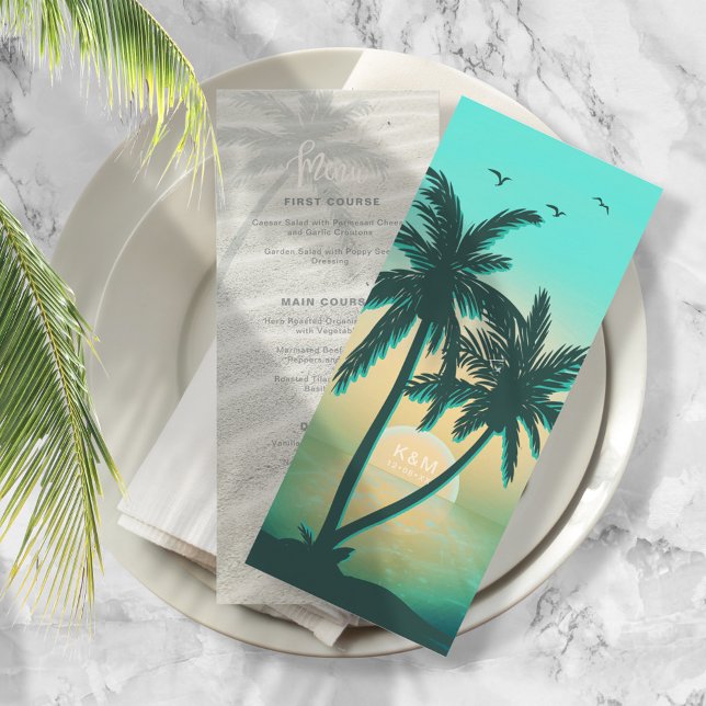 Tropical Isle Sunrise Wedding Menu Teal ID581 (Criador carregado)