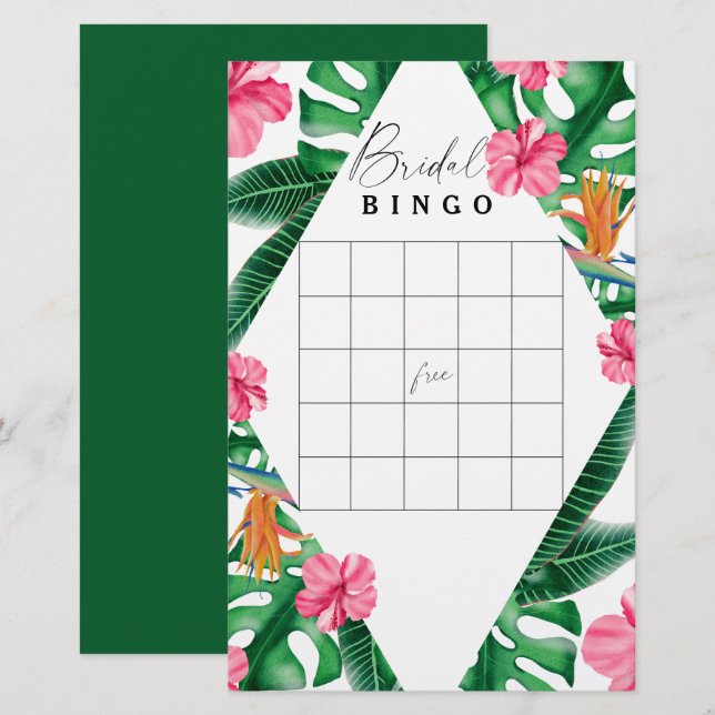 Tropical - Jogo de bingo para chá de noiva (Frente/Verso)