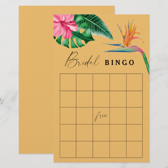Tropical - Jogo de bingo para chá de noiva (Frente/Verso)