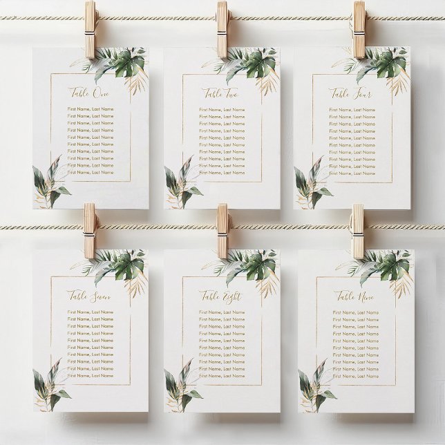 Tropical Leaves Gold Seating Chart Table Card (Criador carregado)