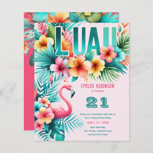 Tropical Luau Party Girl's ANY Birthday (Frente/Verso)