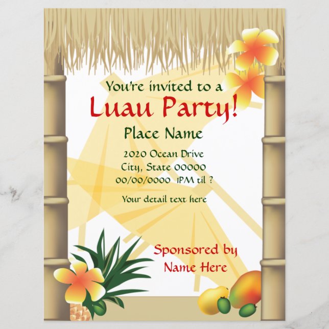 Tropical Luau Party Tiki Hut Event Flyer 2 (Frente)