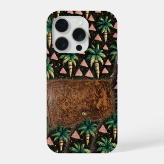 Tropical Palm & Leather Wallet Pattern iPhone 15