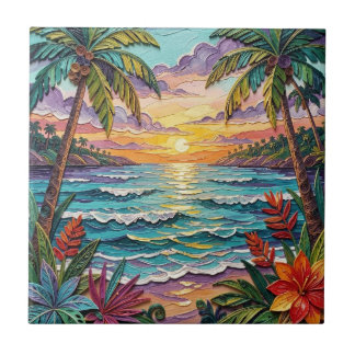 Tropical Paradise | Coastal Beach Scene Impasto
