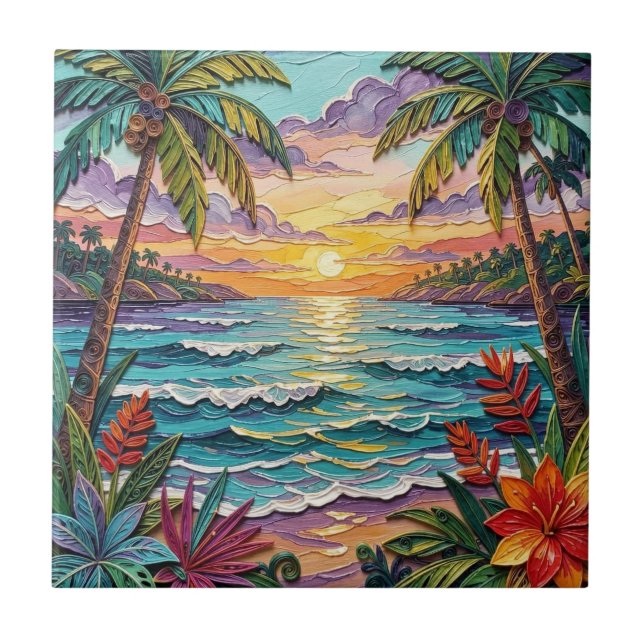 Tropical Paradise | Coastal Beach Scene Impasto (Frente)