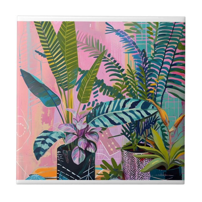 Tropical pink flamingos set against lush green (Frente)