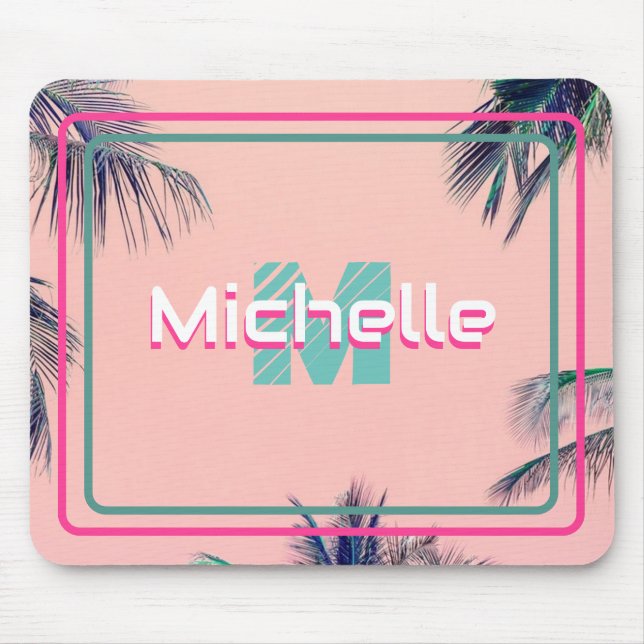 Tropical Pink Nome e Inicial do Mousepad (Frente)