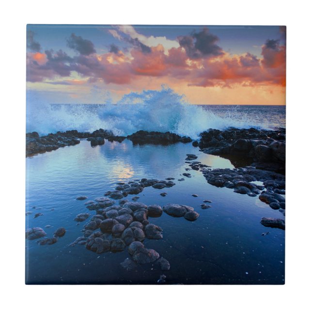 Tropical Rocky Beach Sunset Sea Wave (Frente)
