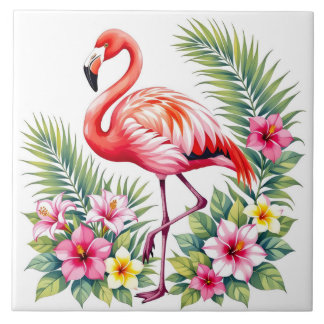 Tropical Watercolor Pink Flamingo Floral Hawaiian