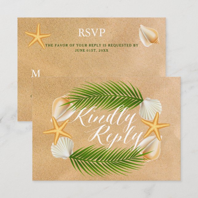 Tropical Wreath Sandy Beach Weding RSVP (Frente/Verso)