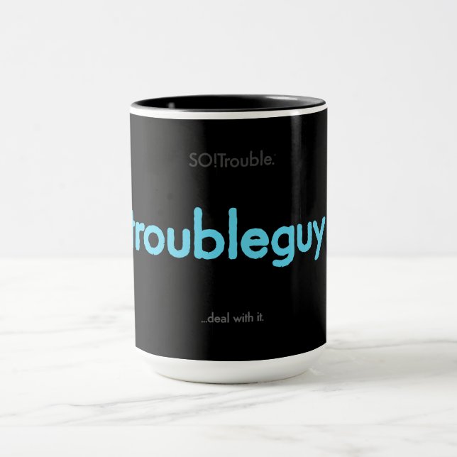 troubleguy! - caneca azul elétrico em preto (Centro)