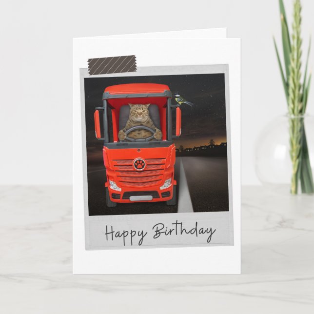 Trucker Cat Engraçado Cartão de Aniversário (Frente)