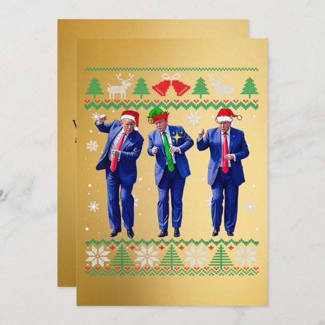 Trump Santa Hat Cartão de Natal Dourado (Frente/Verso)