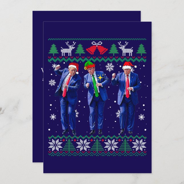 Trump Santa Hat Dança Blue Cartão de Natal (Frente/Verso)