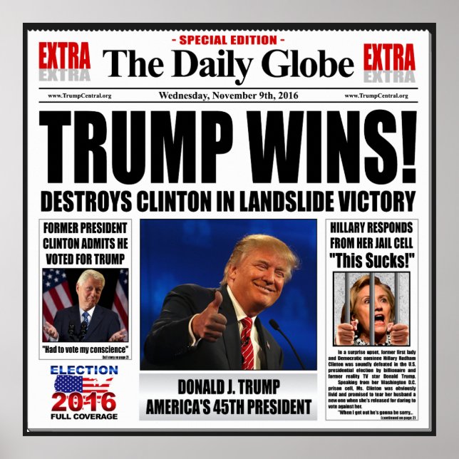Trump vence! Funny Anti Clinton Poster Extra Large (Frente)