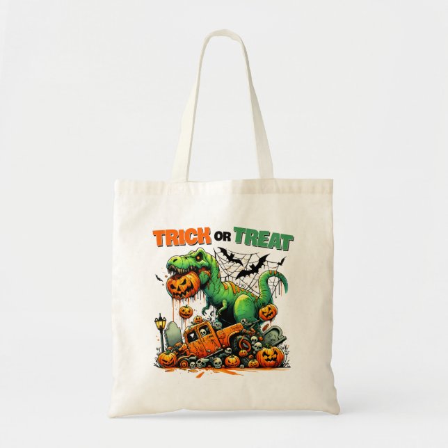 Truque de Aventura de T-Rex Halloween ou bolsa de  (Frente)