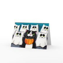 Truque de Gato ou Cartão de Halloween de Tratament