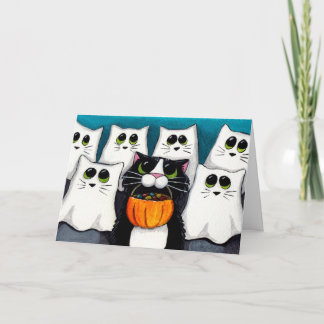 Truque de Gato ou Cartão de Halloween de Tratament