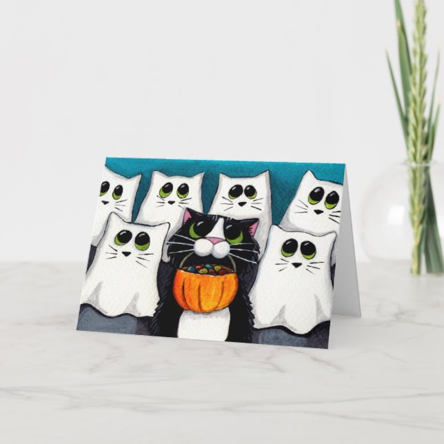 Truque de Gato ou Cartão de Halloween de Tratament (Frente)