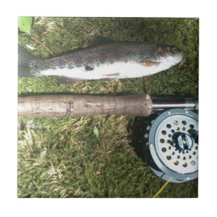 truta arco-íris e bobina de pesca voadora