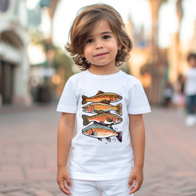 Truta Colorida numa Linha Pescada Com Pai (Colorful Trout In A Row Toddler Shirt)