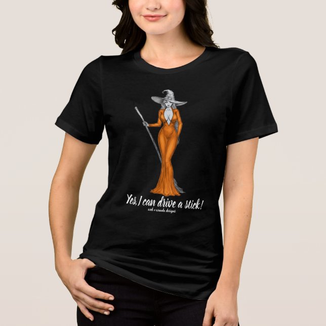 Tshirt negra Halloween Bonito Bruxa Engraçada Dize (Frente)