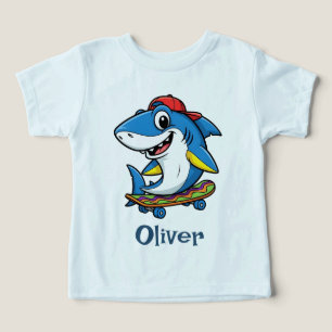 Tubarão de Desenho Animado Azul Legal em Skate