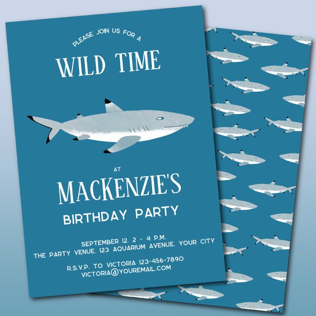 Tubarão Difundido Convite de aniversário Submarino (Fun shark underwater kids birthday party invitation)
