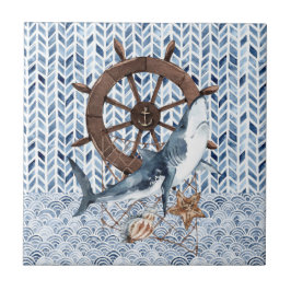 Tubarão e volante do navio