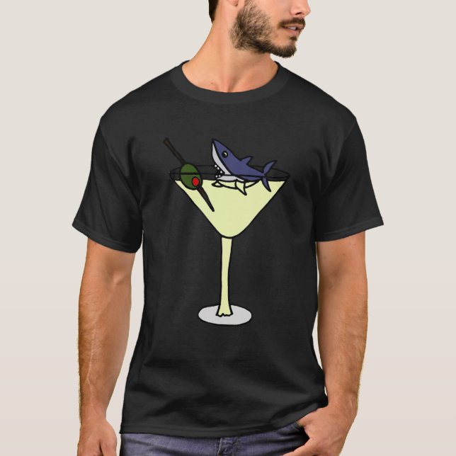 Tubarão engraçado na camisa de vidro Martini (Frente)