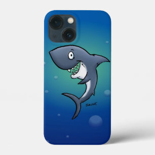 Tubarão engraçado sorrindo em fundo azul