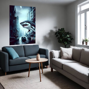 Tubarão na cidade AI Art Poster