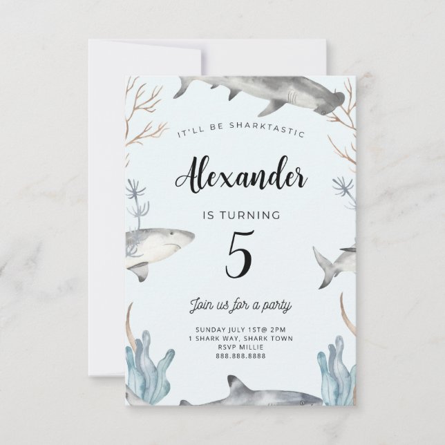 Tubarão Sob O Convite Para Crianças De Aniversário (Frente)