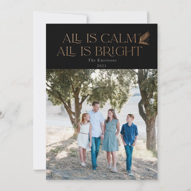 Tudo é Calmo Tudo é Brilhante Foto de Natal Preto (Frente)