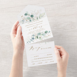 Tudo Em Casamento Botânico Aquarela Dourado e Verd