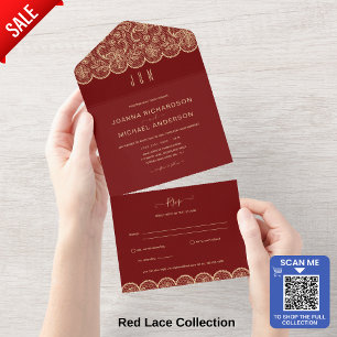 Tudo em um casamento de cadarço Dourado vermelho r