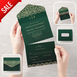 Tudo em um casamento de renda verde russa com RSVP