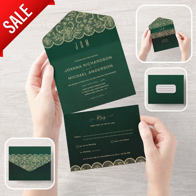 Tudo em um casamento de renda verde russa com RSVP (Criador carregado)